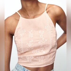 NWT Zara Peach Embroidered Halter Top size S